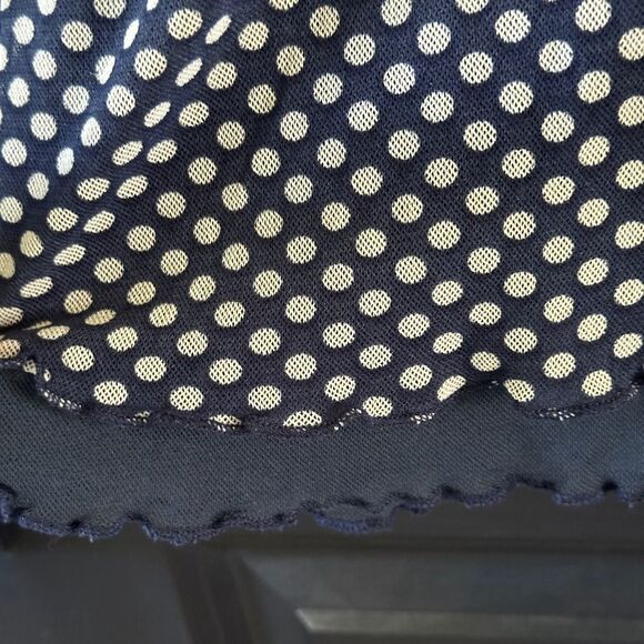 Torrid Navy Blue white polka dot ruffle top mesh fabric lined. Length weight - Picture 4 of 7